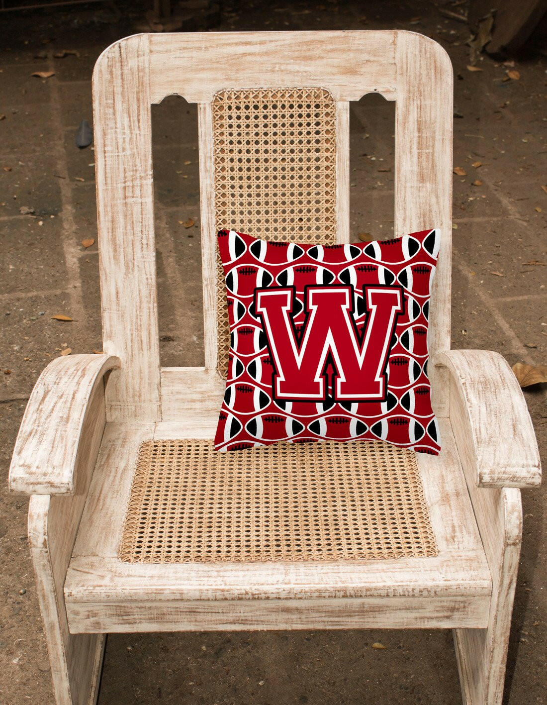 Letter W Football Red, Black and White Fabric Decorative Pillow CJ1073-WPW1414 by Caroline's Treasures