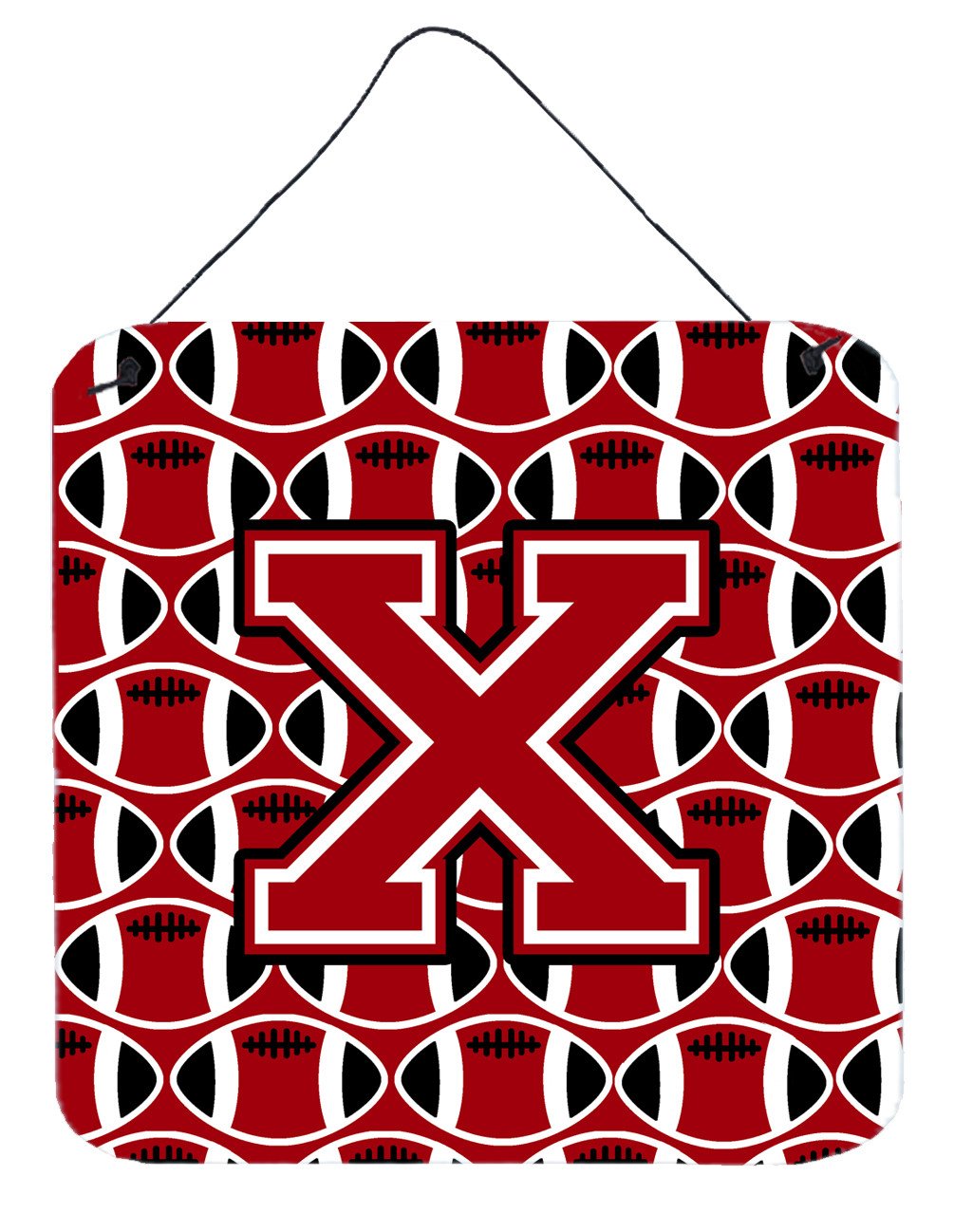 Letter X Football Red, Black and White Wall or Door Hanging Prints CJ1073-XDS66 by Caroline's Treasures
