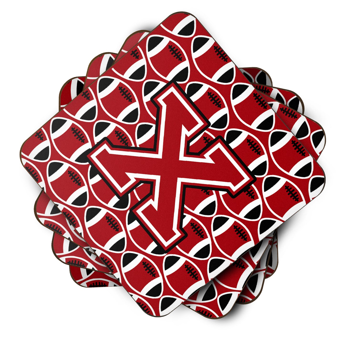 Letter X Football Red, Black and White Foam Coaster Set of 4 CJ1073-XFC - the-store.com