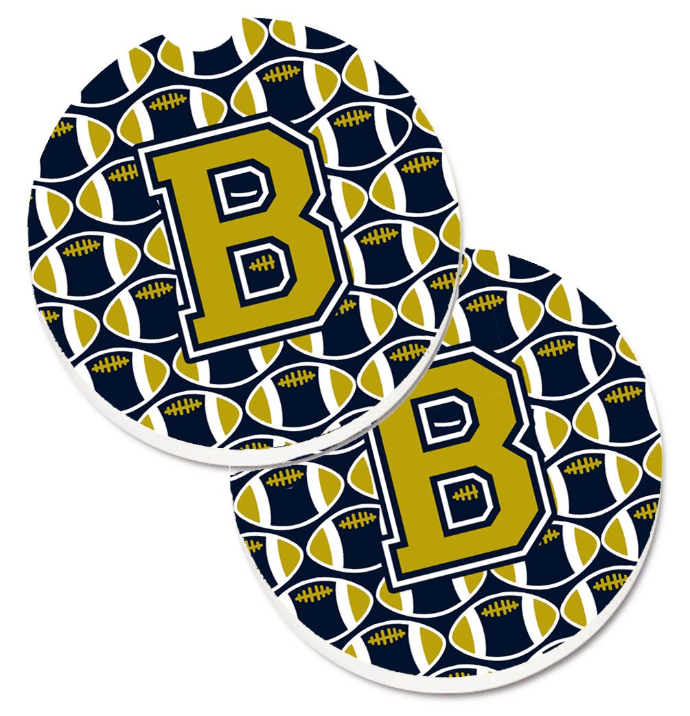 Letter B Football Blue and Gold Set of 2 Cup Holder Car Coasters CJ1074-BCARC by Caroline's Treasures