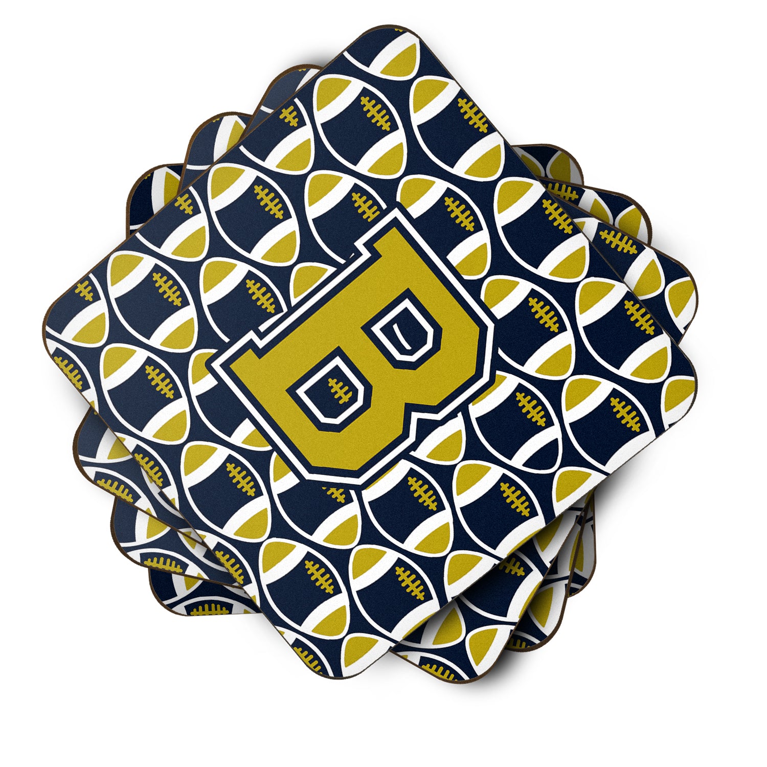 Letter B Football Blue and Gold Foam Coaster Set of 4 CJ1074-BFC - the-store.com