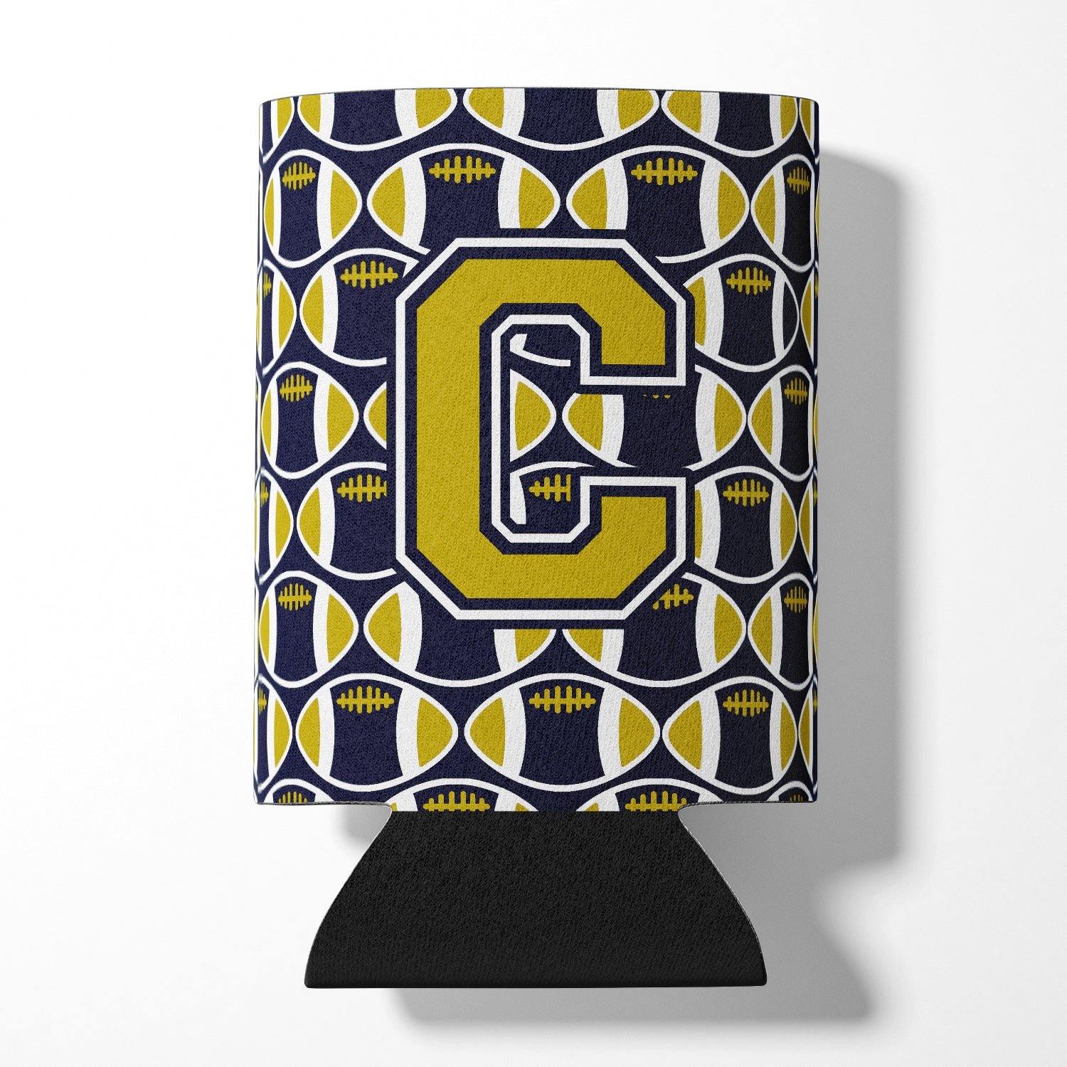 Letter C Football Blue and Gold Can or Bottle Hugger CJ1074-CCC.
