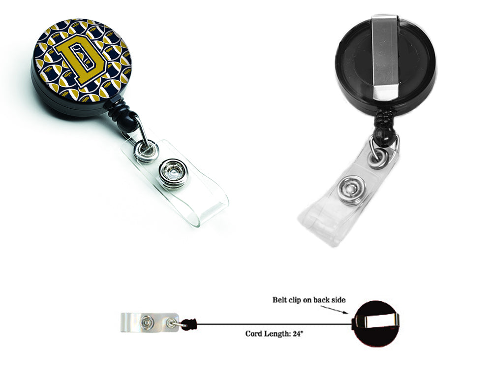 Letter D Football Blue and Gold Retractable Badge Reel CJ1074-DBR.