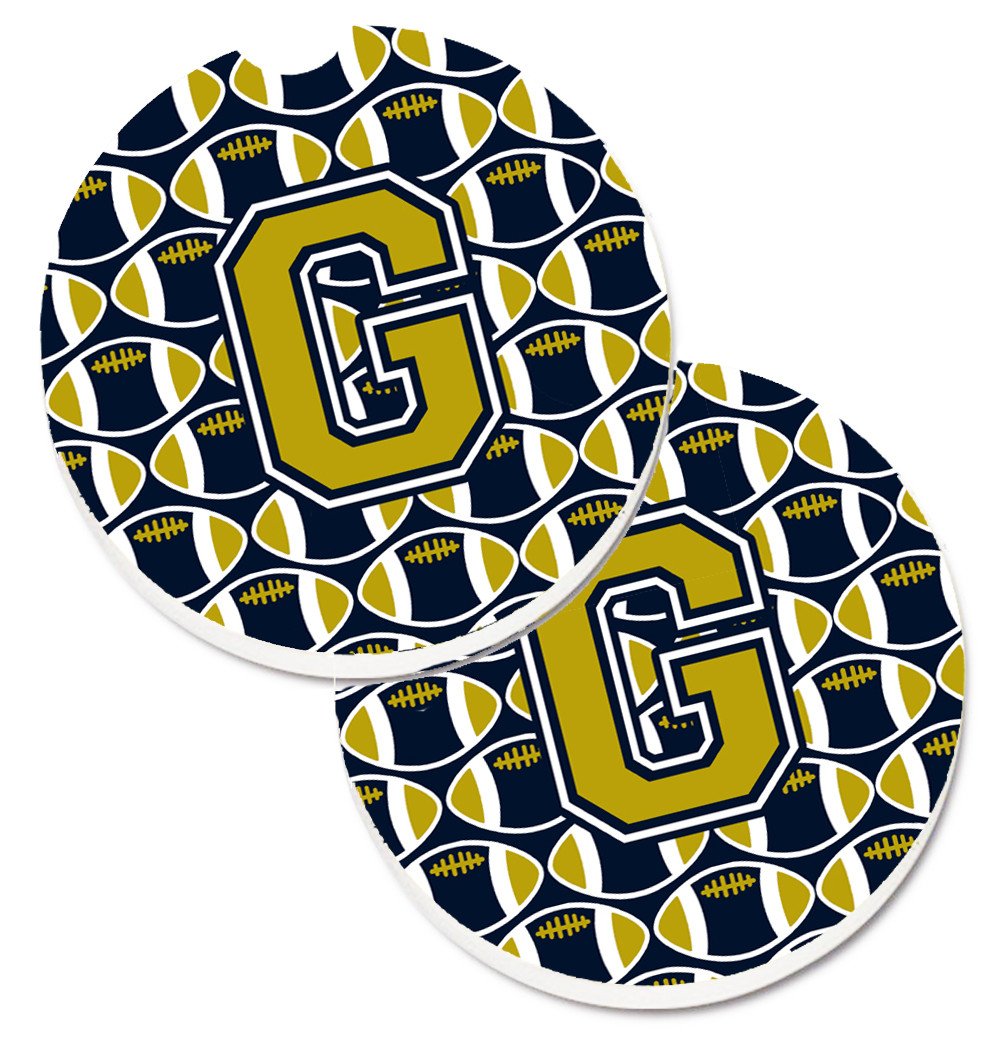 Letter G Football Blue and Gold Set of 2 Cup Holder Car Coasters CJ1074-GCARC by Caroline's Treasures