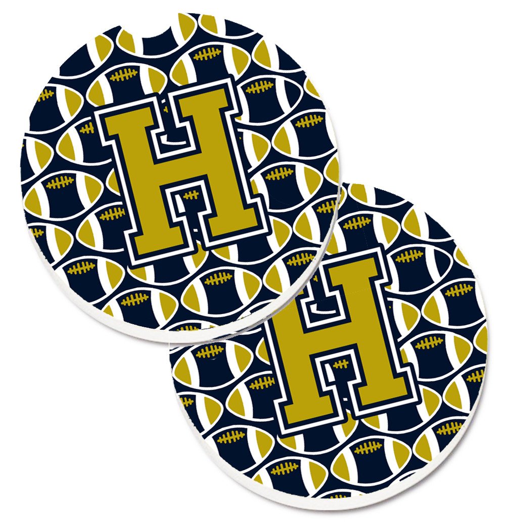 Letter H Football Blue and Gold Set of 2 Cup Holder Car Coasters CJ1074-HCARC by Caroline's Treasures
