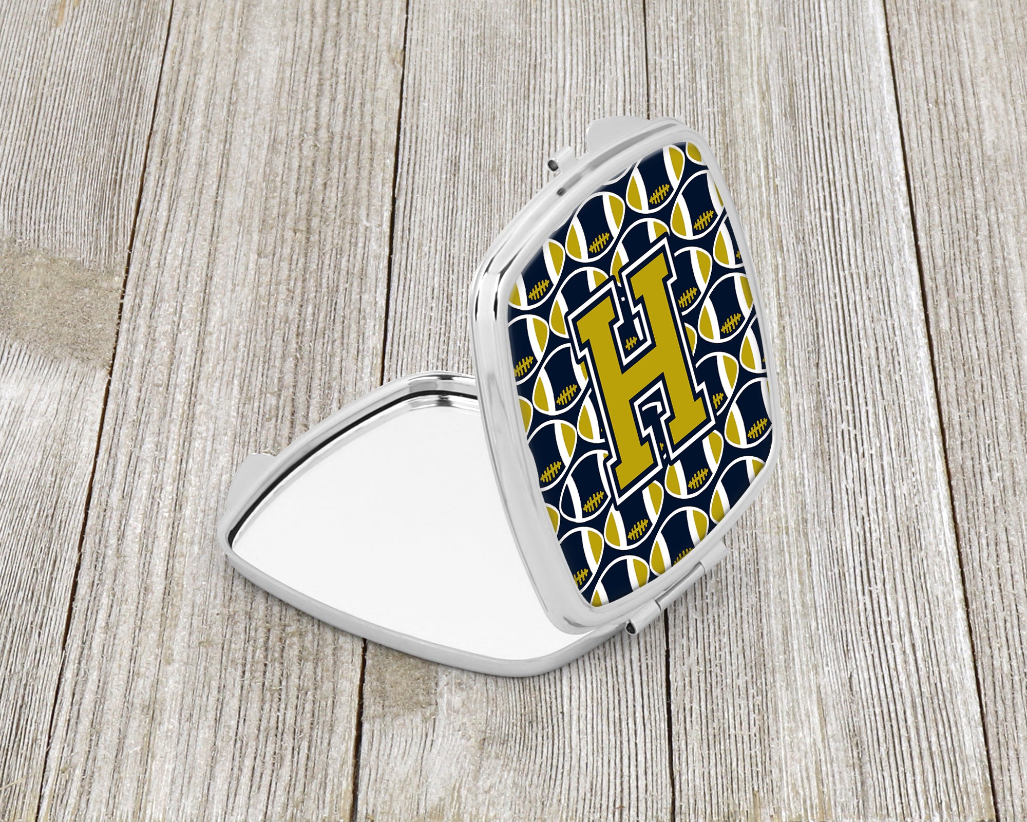 Letter H Football Blue and Gold Compact Mirror CJ1074-HSCM
