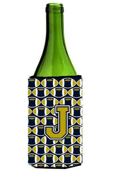 Letter J Football Blue and Gold Wine Bottle Beverage Insulator Hugger CJ1074-JLITERK by Caroline's Treasures