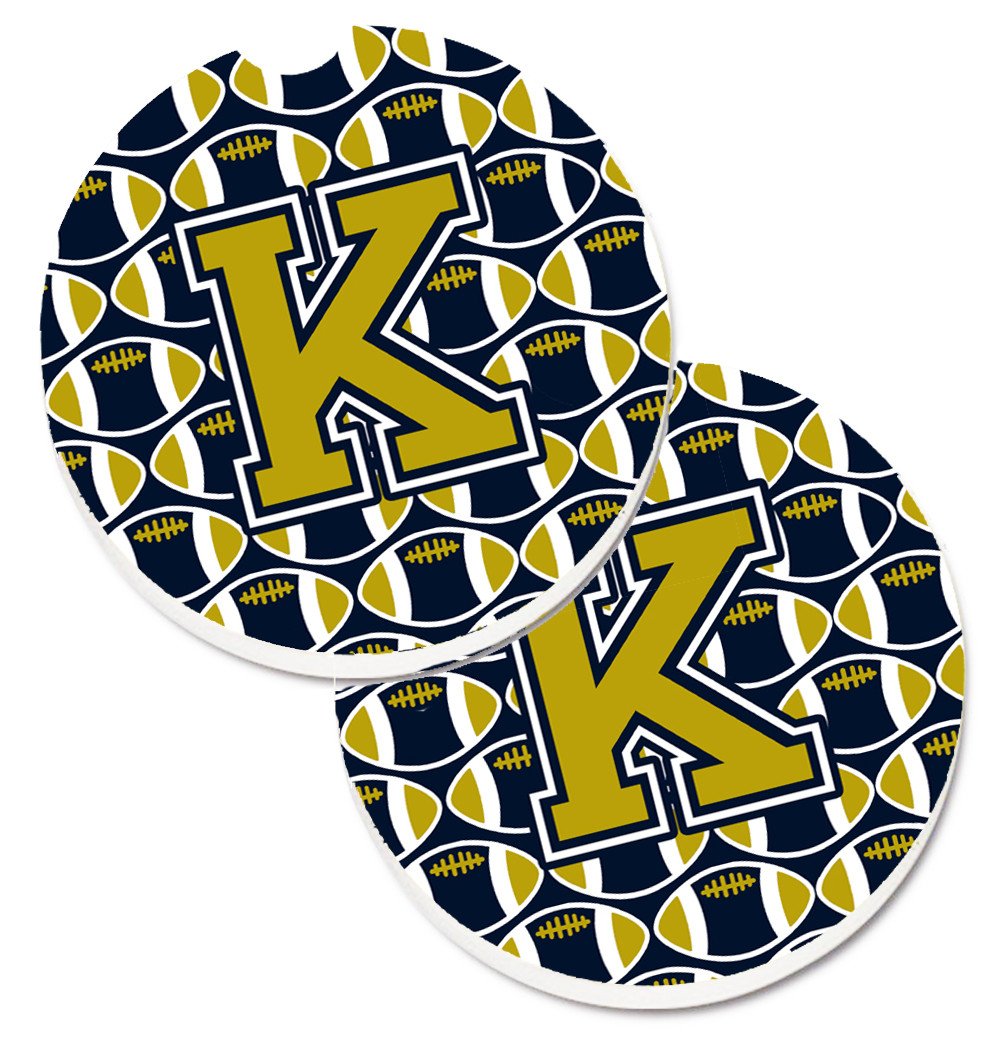 Letter K Football Blue and Gold Set of 2 Cup Holder Car Coasters CJ1074-KCARC by Caroline's Treasures