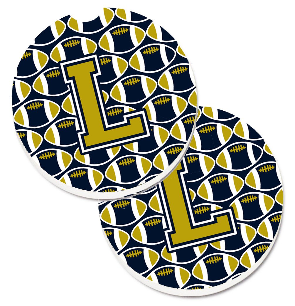 Letter L Football Blue and Gold Set of 2 Cup Holder Car Coasters CJ1074-LCARC by Caroline's Treasures