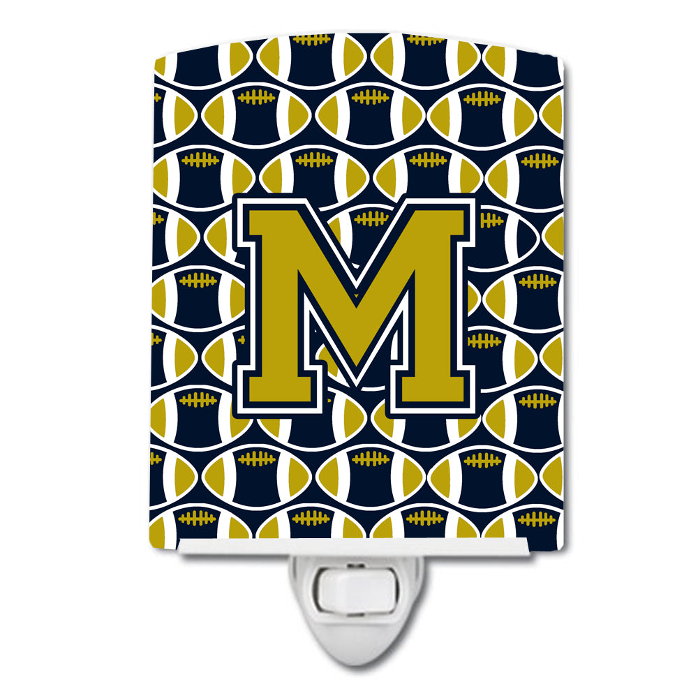 Letter M Football Blue and Gold Ceramic Night Light CJ1074-MCNL - the-store.com