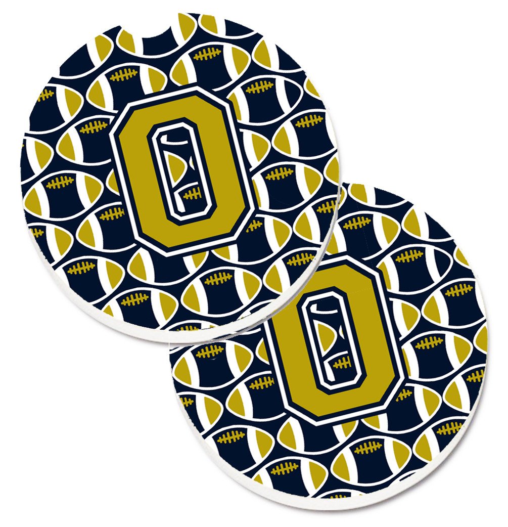 Letter O Football Blue and Gold Set of 2 Cup Holder Car Coasters CJ1074-OCARC by Caroline's Treasures