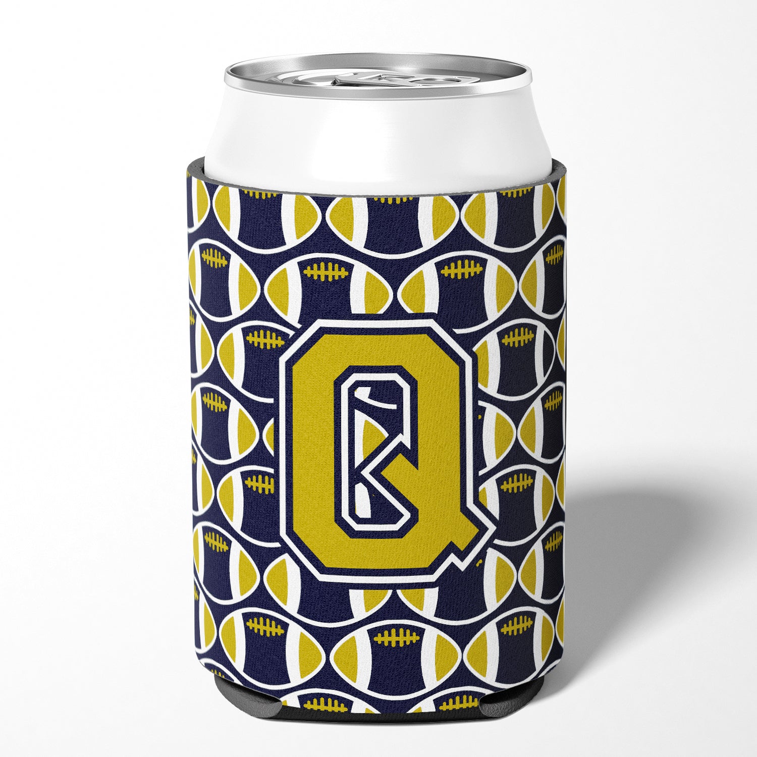 Letter Q Football Blue and Gold Can or Bottle Hugger CJ1074-QCC.