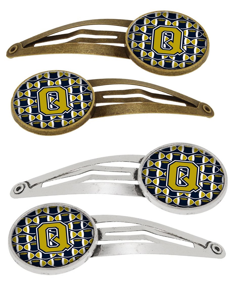 Letter Q Football Blue and Gold Set of 4 Barrettes Hair Clips CJ1074-QHCS4 by Caroline's Treasures