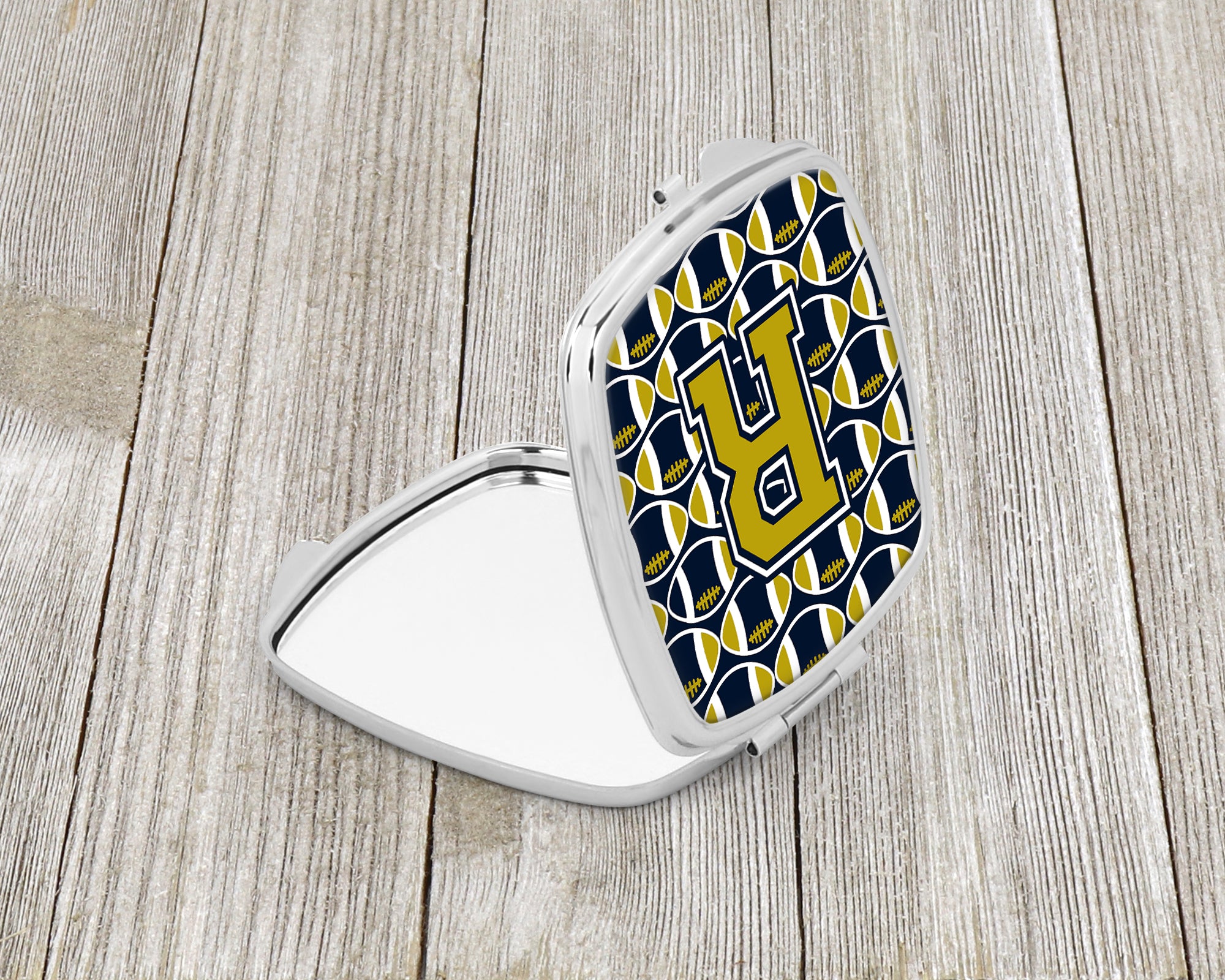 Letter R Football Blue and Gold Compact Mirror CJ1074-RSCM