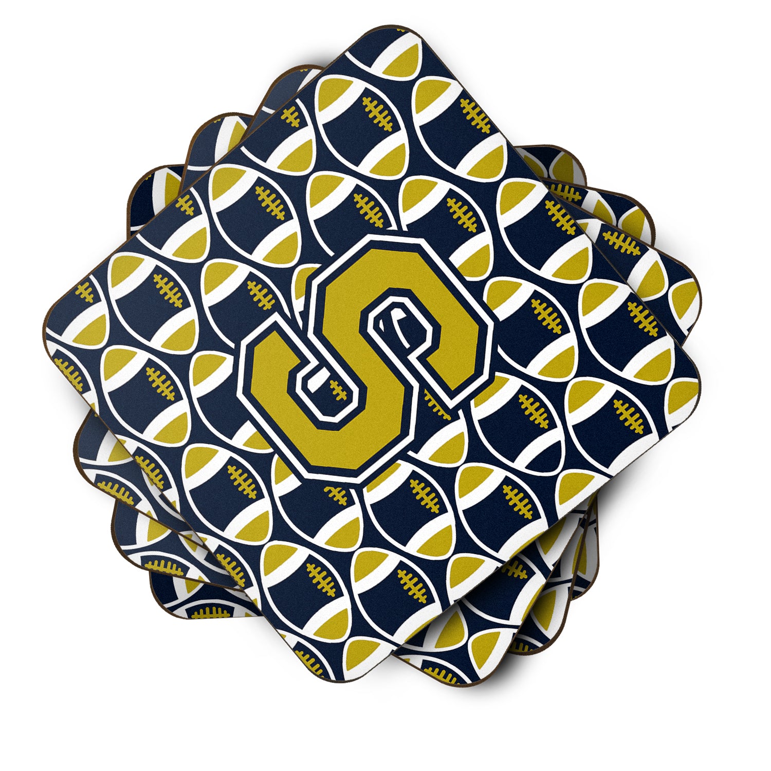 Letter S Football Blue and Gold Foam Coaster Set of 4 CJ1074-SFC - the-store.com