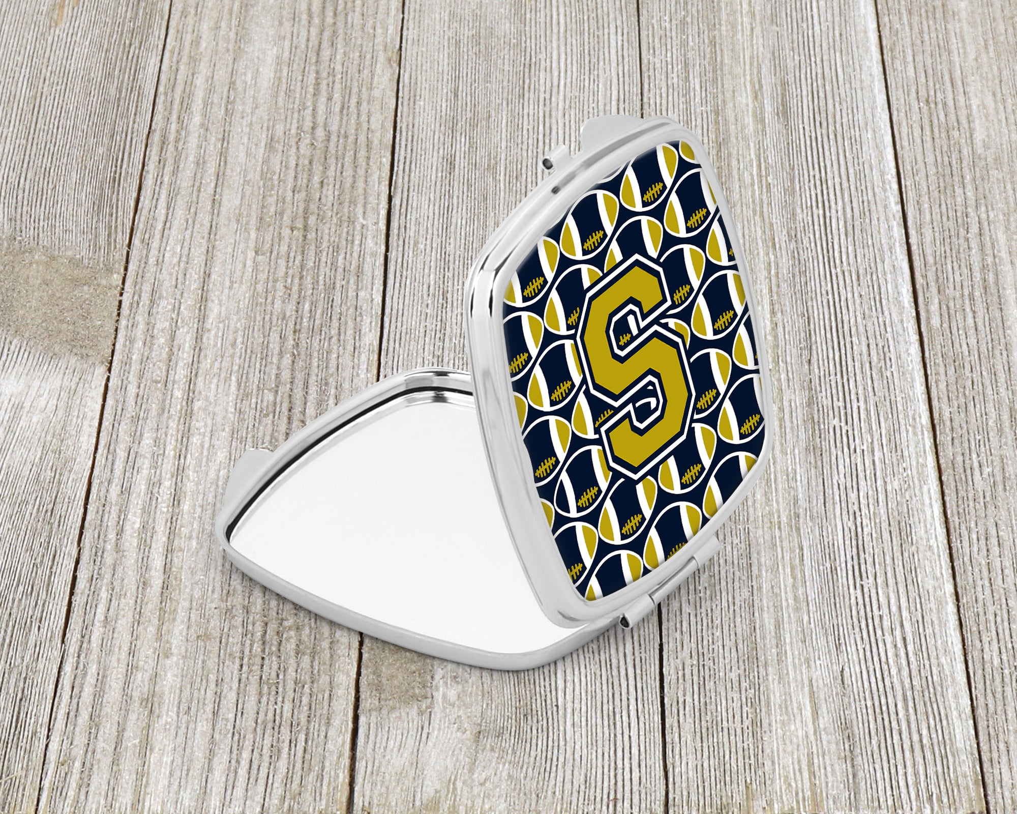 Letter S Football Blue and Gold Compact Mirror CJ1074-SSCM