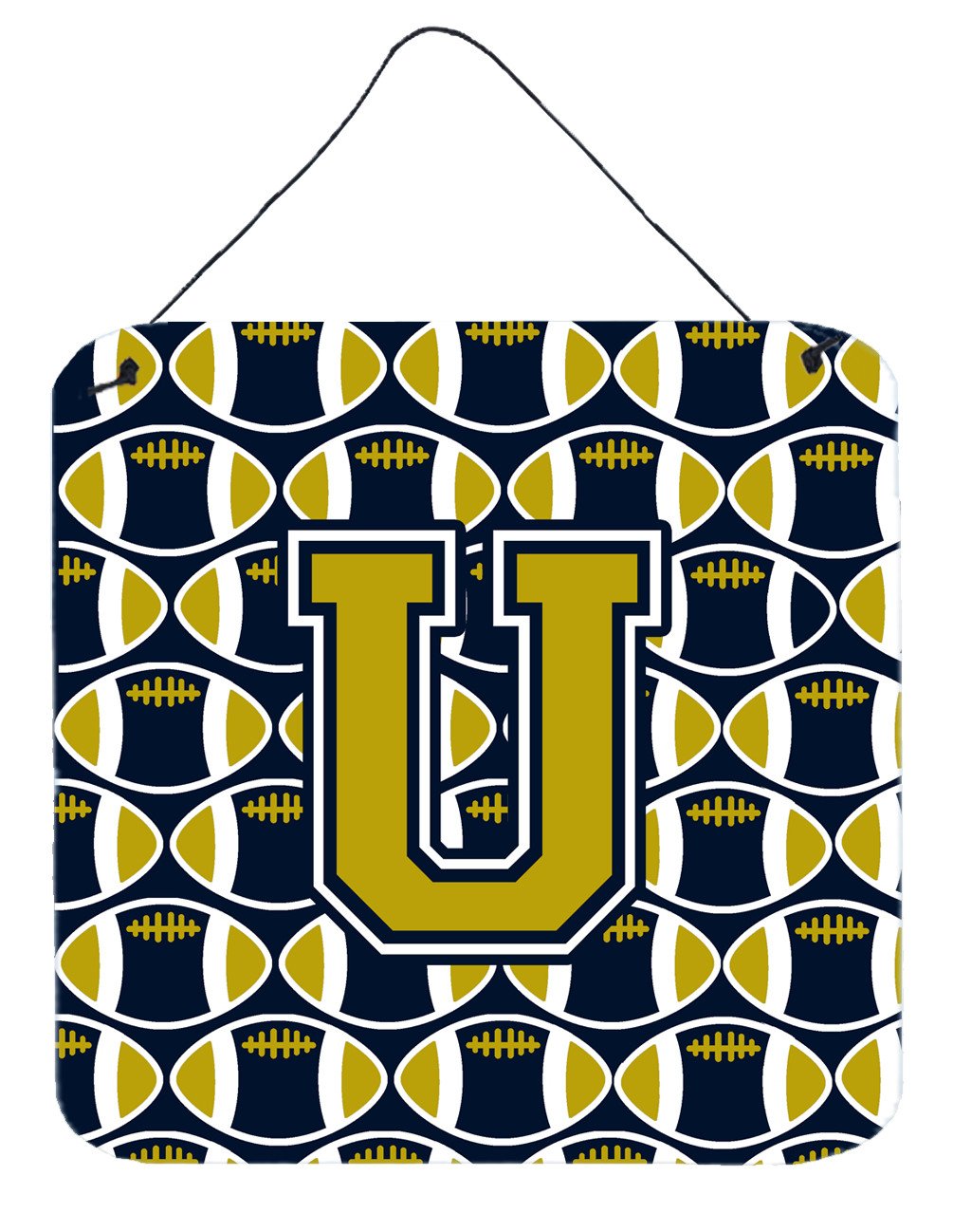 Letter U Football Blue and Gold Wall or Door Hanging Prints CJ1074-UDS66 by Caroline's Treasures