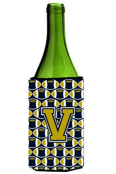 Letter V Football Blue and Gold Wine Bottle Beverage Insulator Hugger CJ1074-VLITERK by Caroline's Treasures