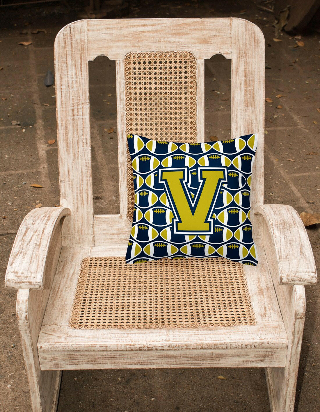 Letter V Football Blue and Gold Fabric Decorative Pillow CJ1074-VPW1414 by Caroline's Treasures