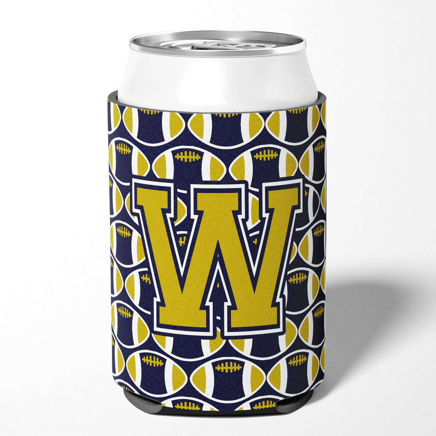 Letter W Football Blue and Gold Can or Bottle Hugger CJ1074-WCC.