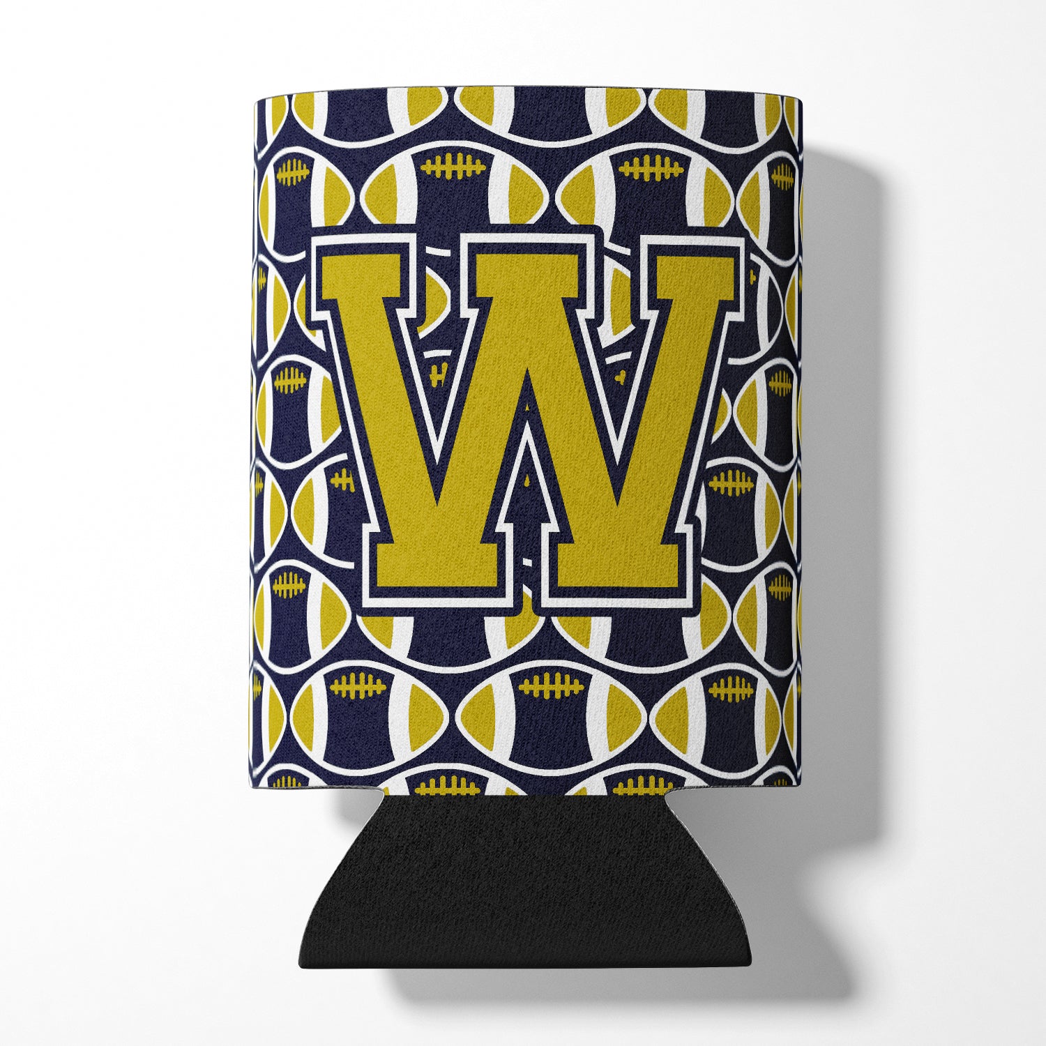 Letter W Football Blue and Gold Can or Bottle Hugger CJ1074-WCC.