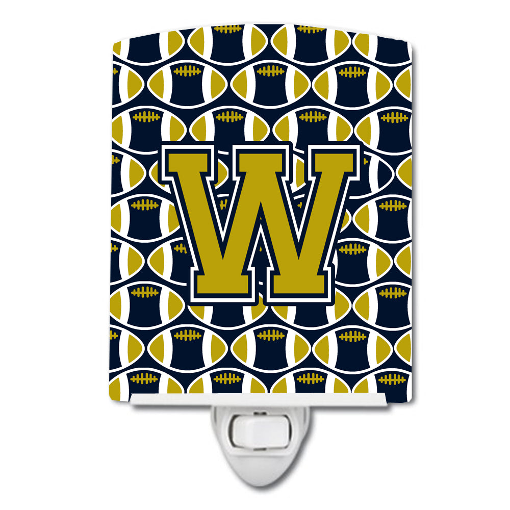 Letter W Football Blue and Gold Ceramic Night Light CJ1074-WCNL - the-store.com