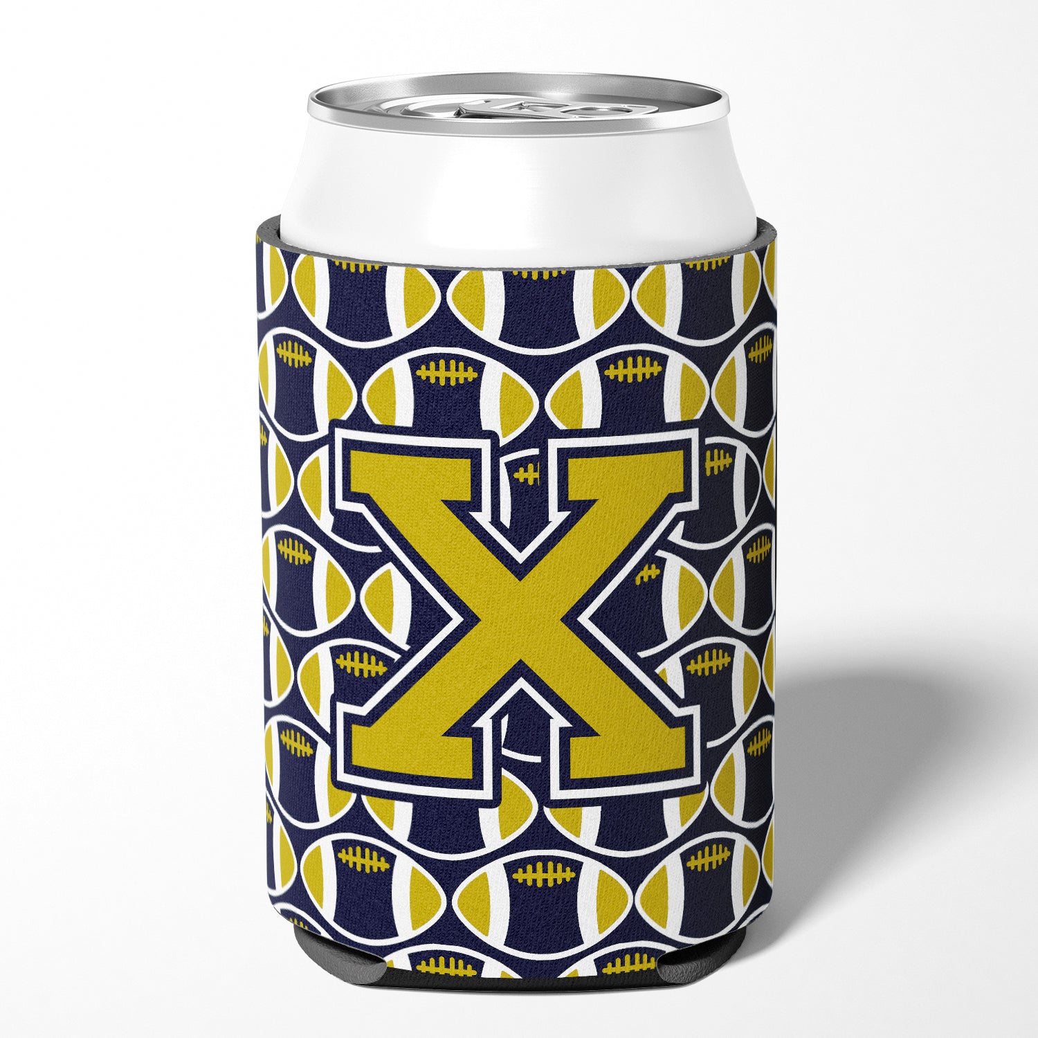 Letter X Football Blue and Gold Can or Bottle Hugger CJ1074-XCC.