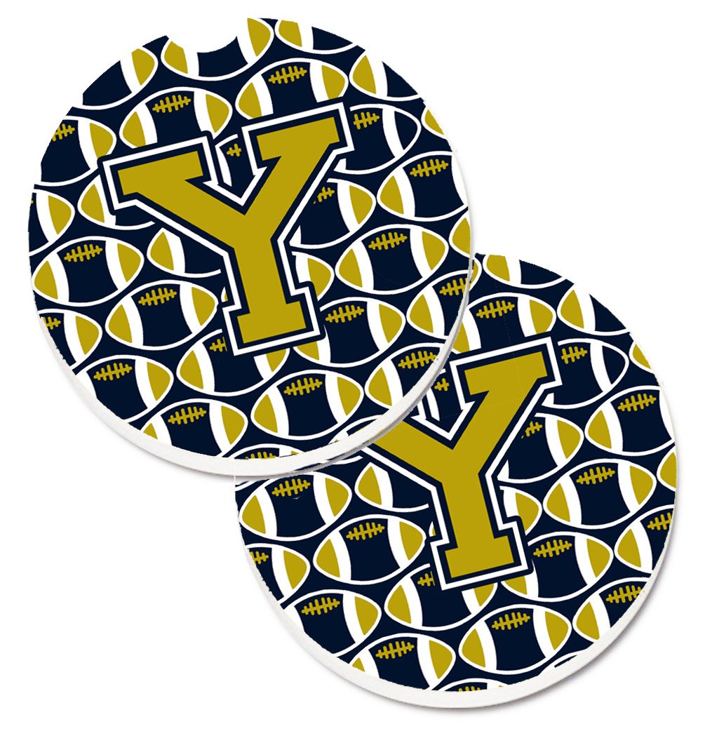 Letter Y Football Blue and Gold Set of 2 Cup Holder Car Coasters CJ1074-YCARC by Caroline's Treasures
