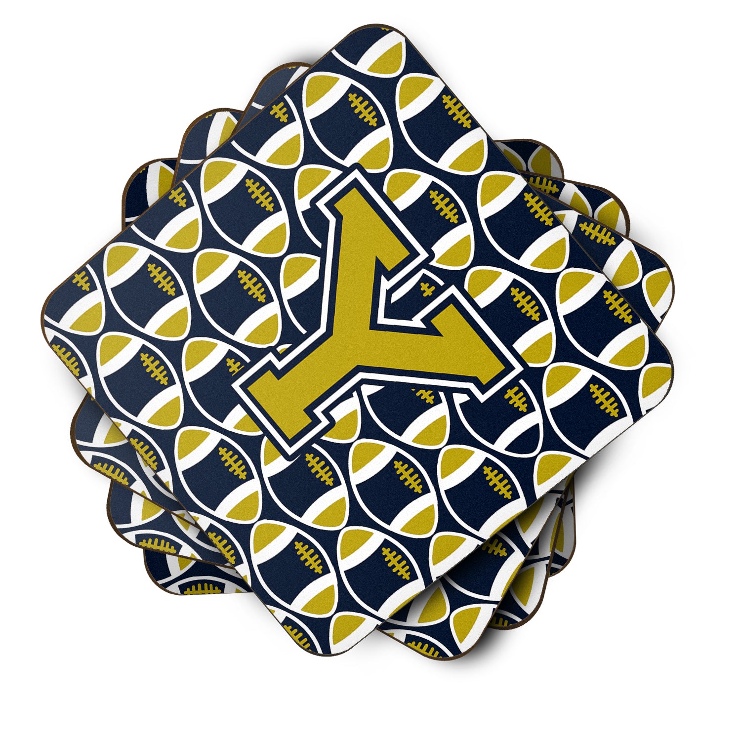 Letter Y Football Blue and Gold Foam Coaster Set of 4 CJ1074-YFC - the-store.com