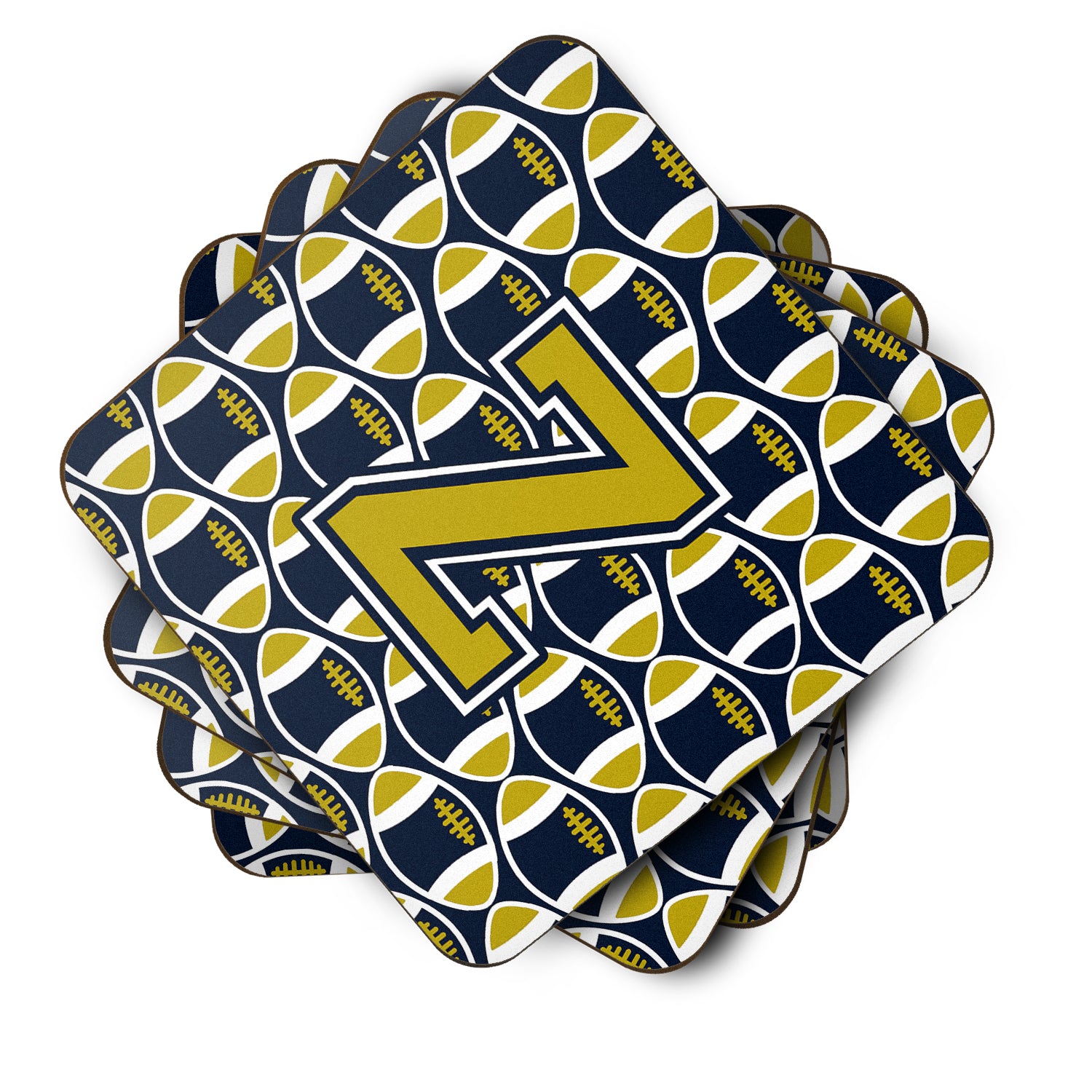 Letter Z Football Blue and Gold Foam Coaster Set of 4 CJ1074-ZFC - the-store.com