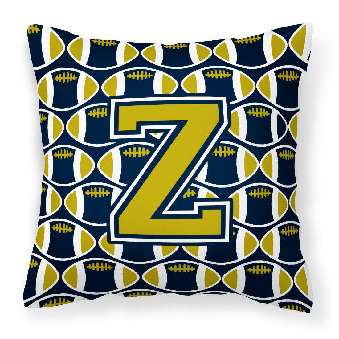 Letter Z Football Blue and Gold Fabric Decorative Pillow CJ1074-ZPW1414 by Caroline's Treasures