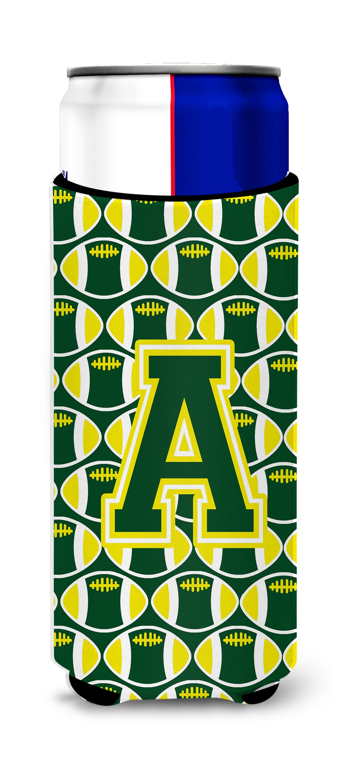 Letter A Football Green and Yellow Ultra Beverage Insulators for slim cans CJ1075-AMUK