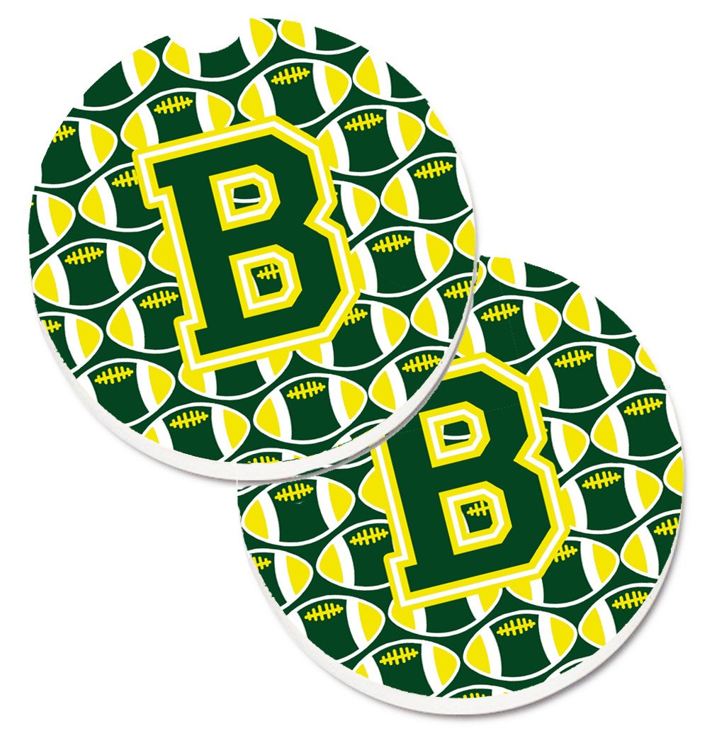 Letter B Football Green and Yellow Set of 2 Cup Holder Car Coasters CJ1075-BCARC by Caroline's Treasures