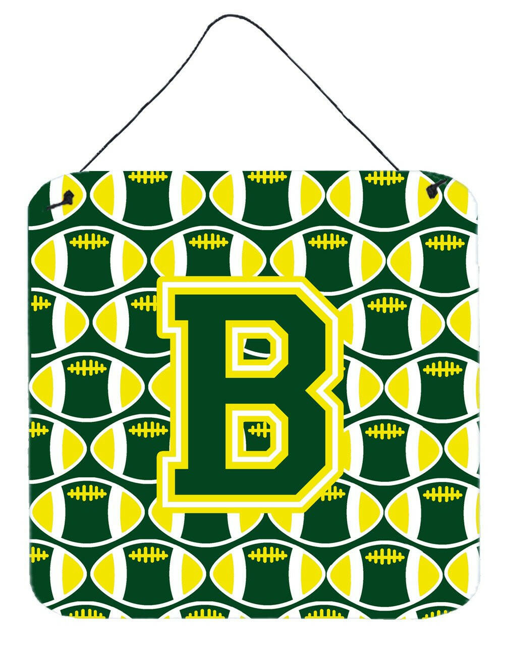 Letter B Football Green and Yellow Wall or Door Hanging Prints CJ1075-BDS66 by Caroline&#39;s Treasures