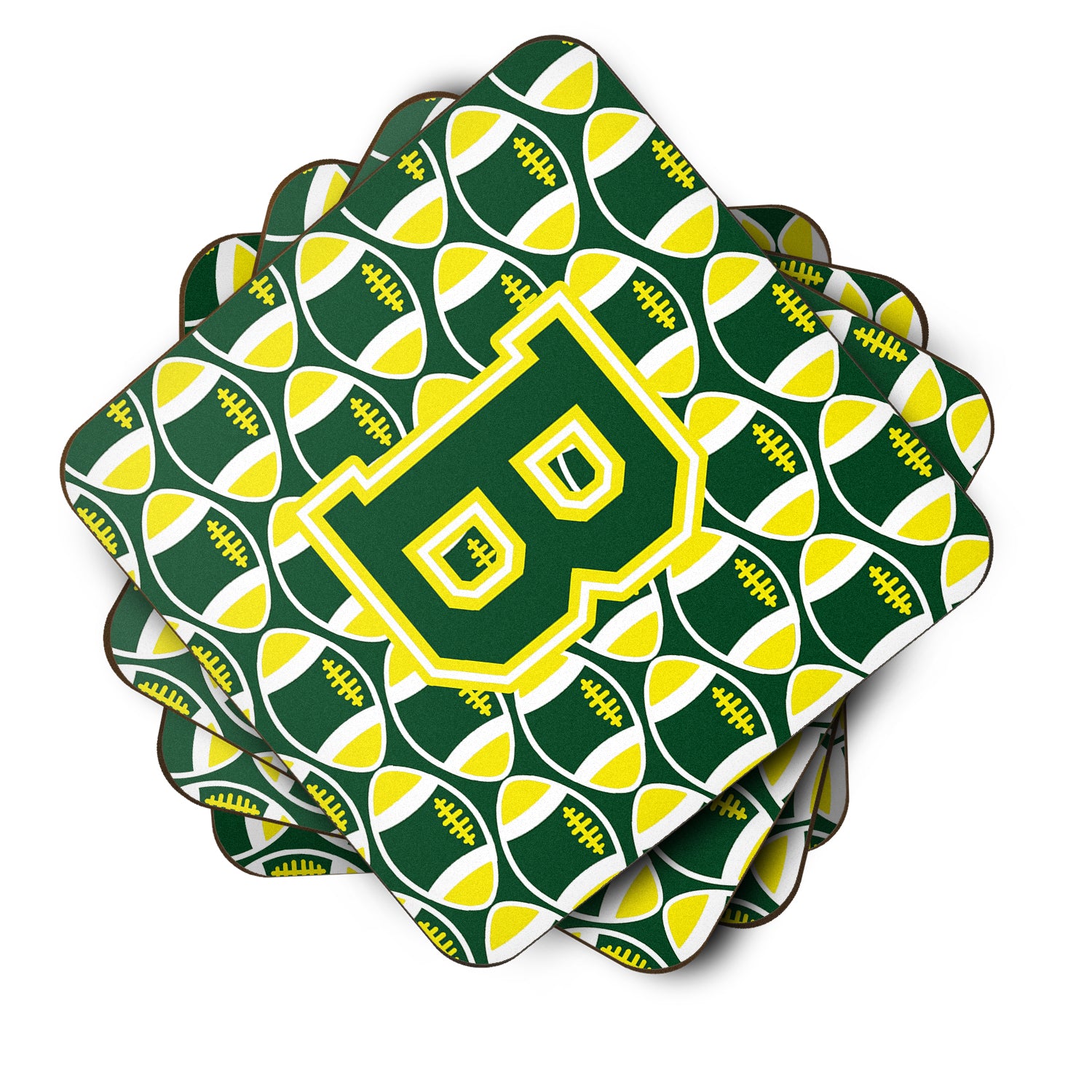 Letter B Football Green and Yellow Foam Coaster Set of 4 CJ1075-BFC - the-store.com