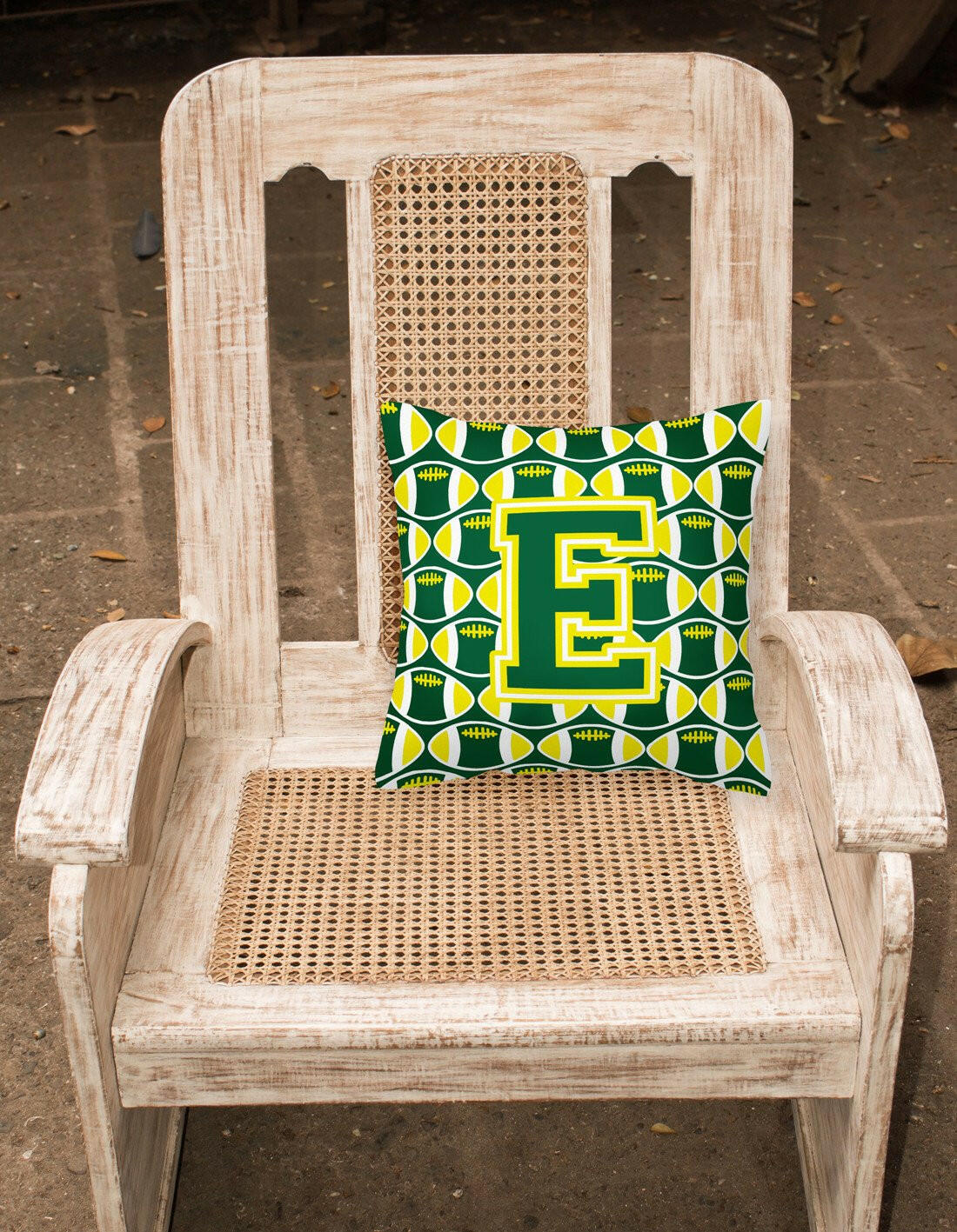Letter E Football Green and Yellow Fabric Decorative Pillow CJ1075-EPW1414 by Caroline's Treasures