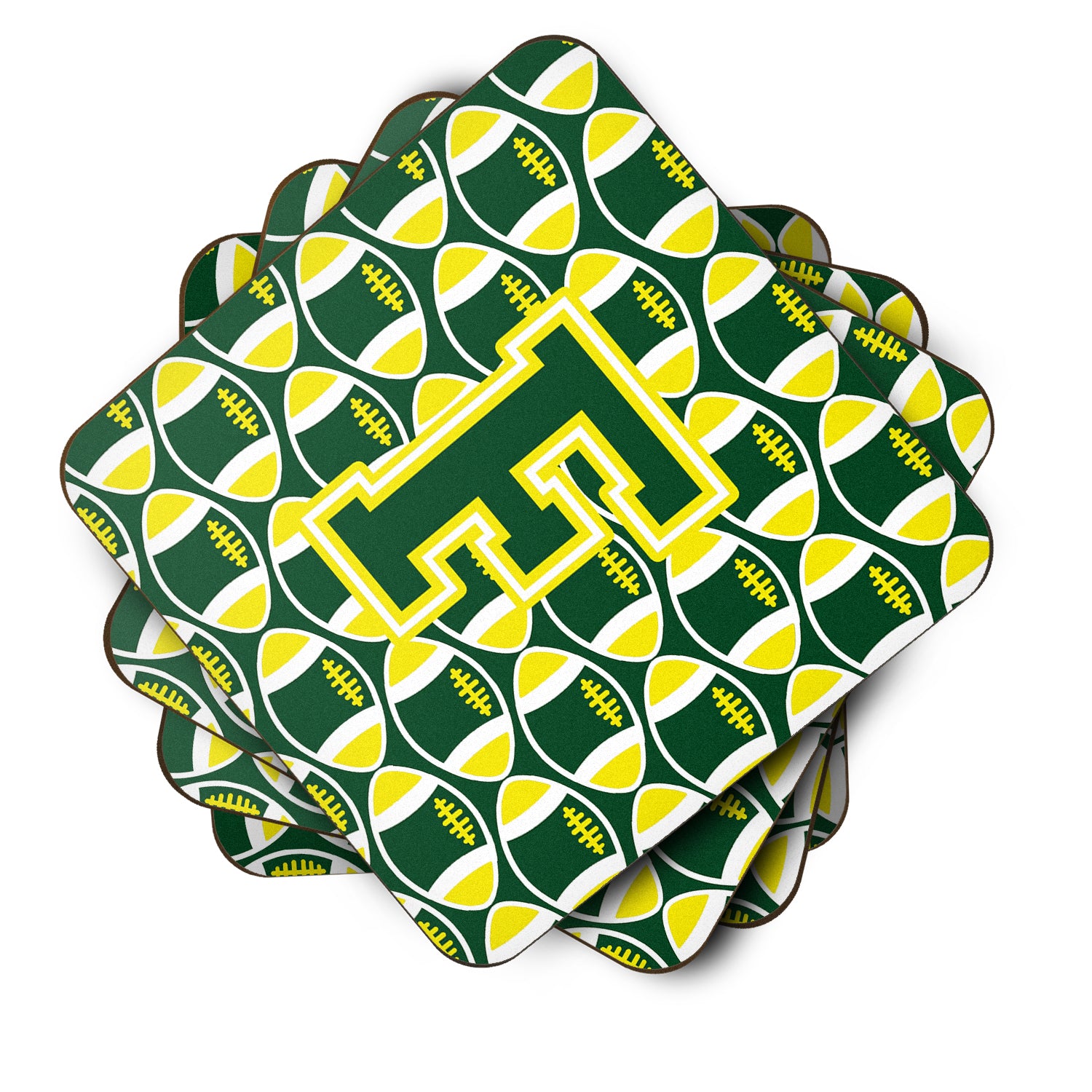 Letter F Football Green and Yellow Foam Coaster Set of 4 CJ1075-FFC - the-store.com