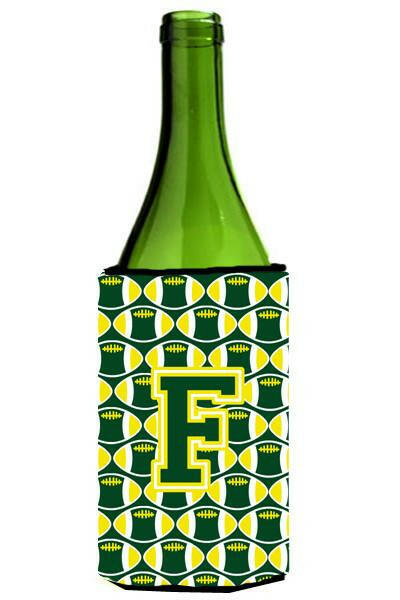 Letter F Football Green and Yellow Wine Bottle Beverage Insulator Hugger CJ1075-FLITERK by Caroline's Treasures