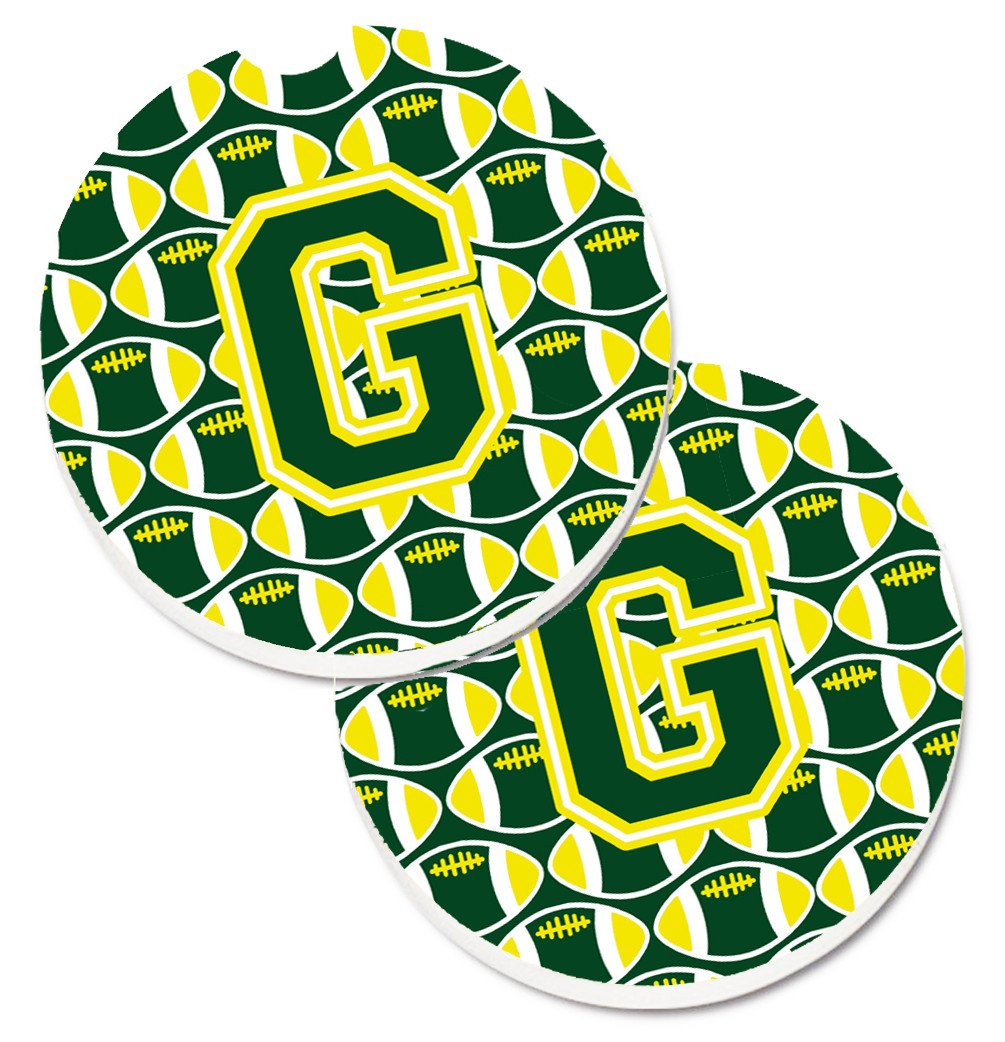 Letter G Football Green and Yellow Set of 2 Cup Holder Car Coasters CJ1075-GCARC by Caroline's Treasures