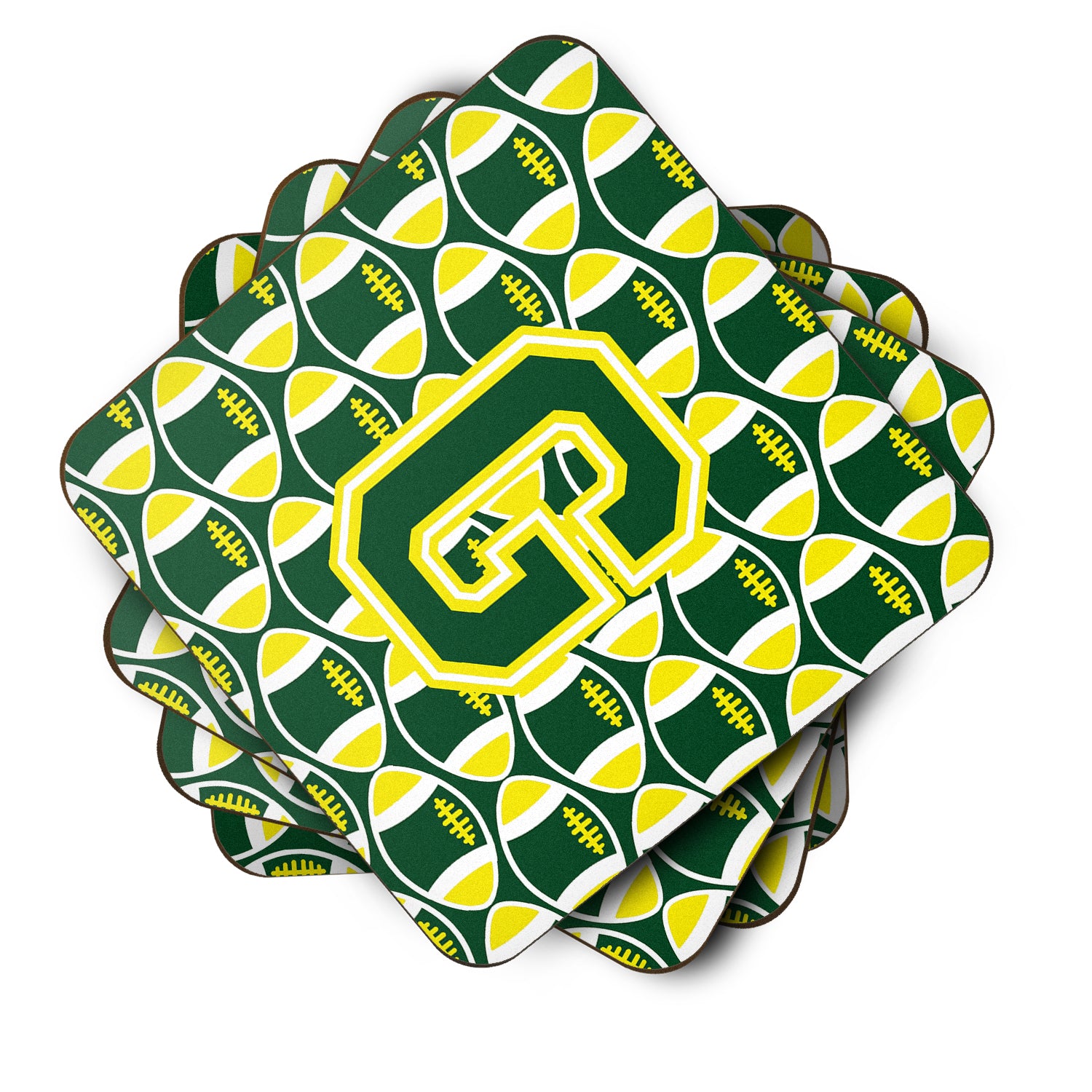 Letter G Football Green and Yellow Foam Coaster Set of 4 CJ1075-GFC - the-store.com