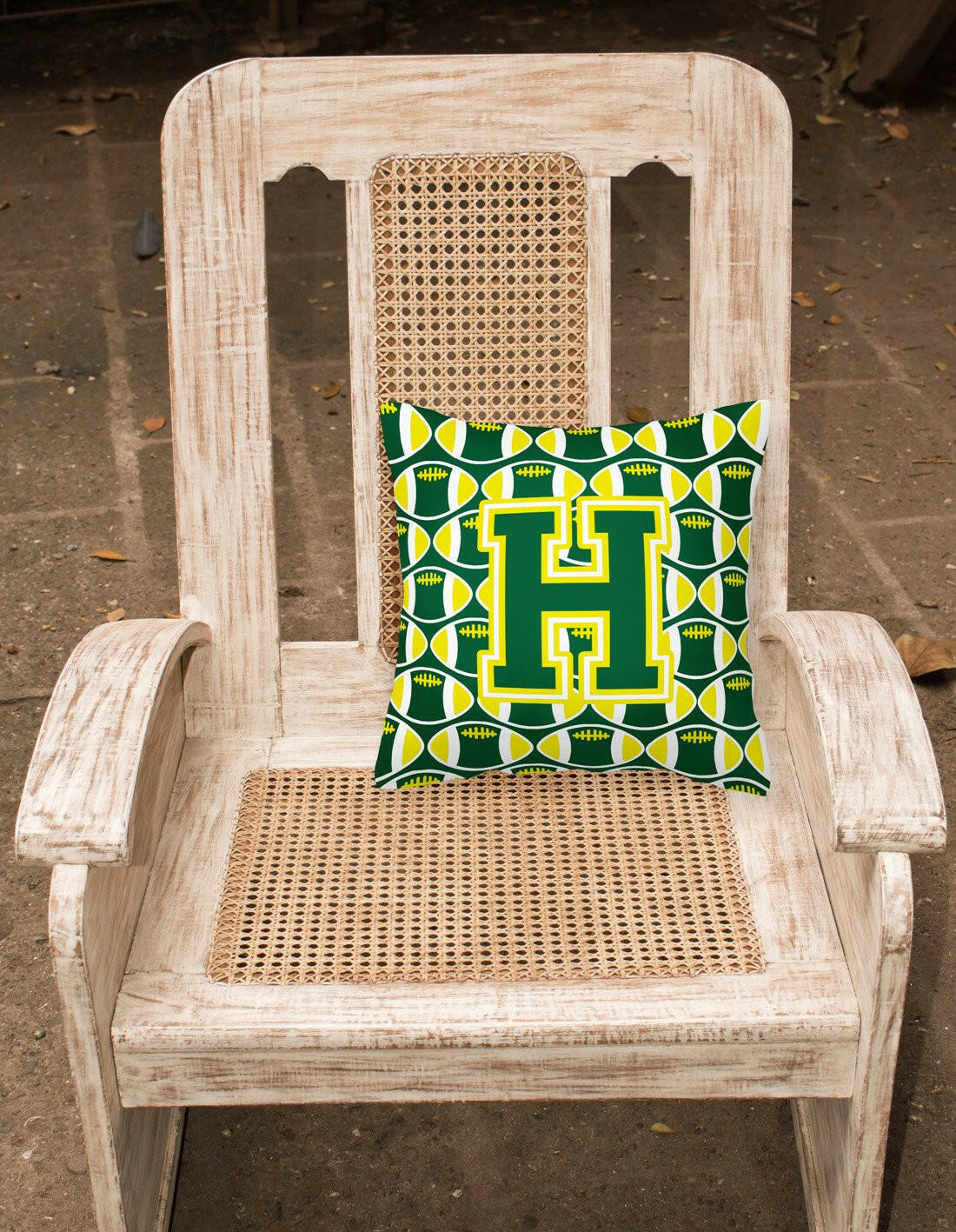 Letter H Football Green and Yellow Fabric Decorative Pillow CJ1075-HPW1414 by Caroline's Treasures