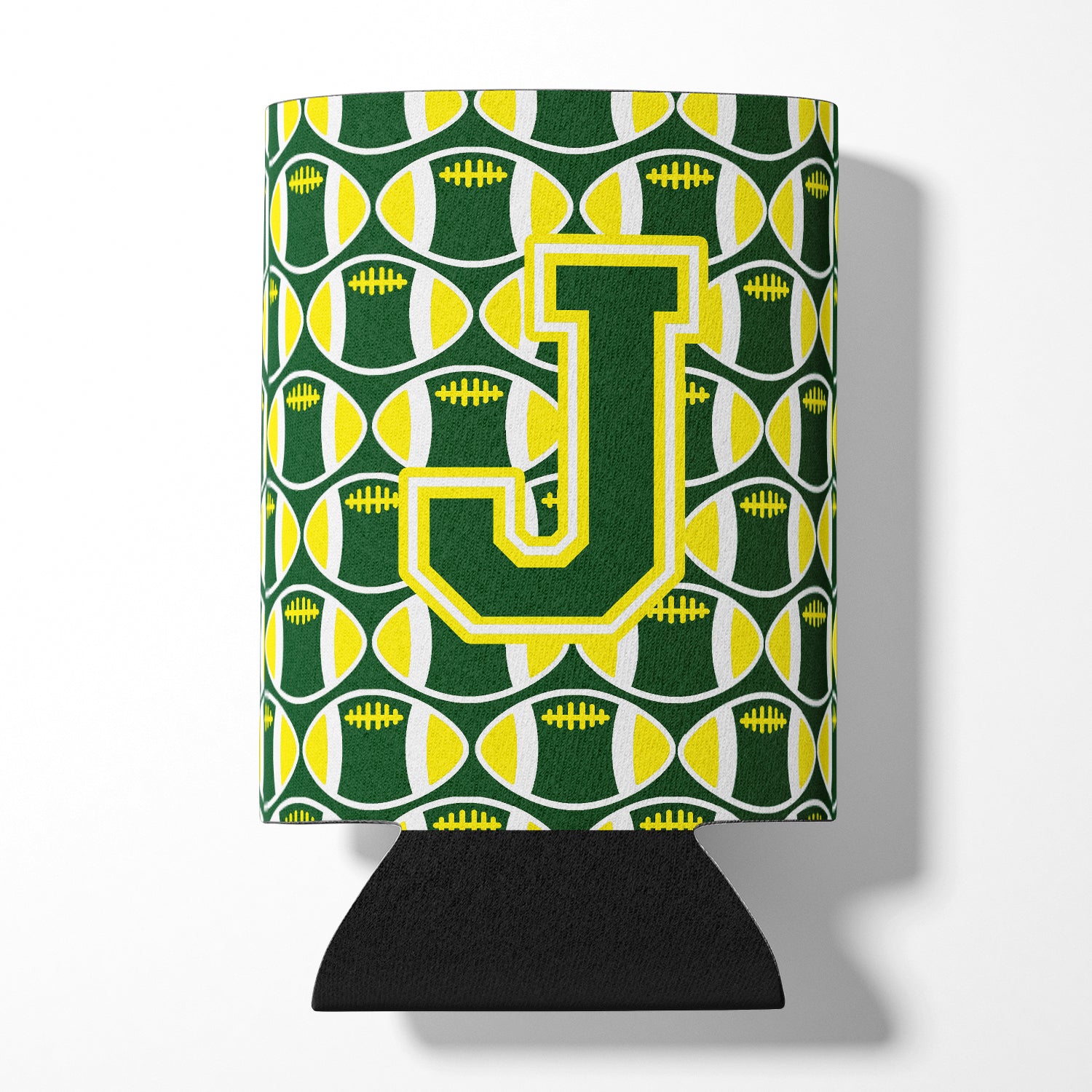 Letter J Football Green and Yellow Can or Bottle Hugger CJ1075-JCC.