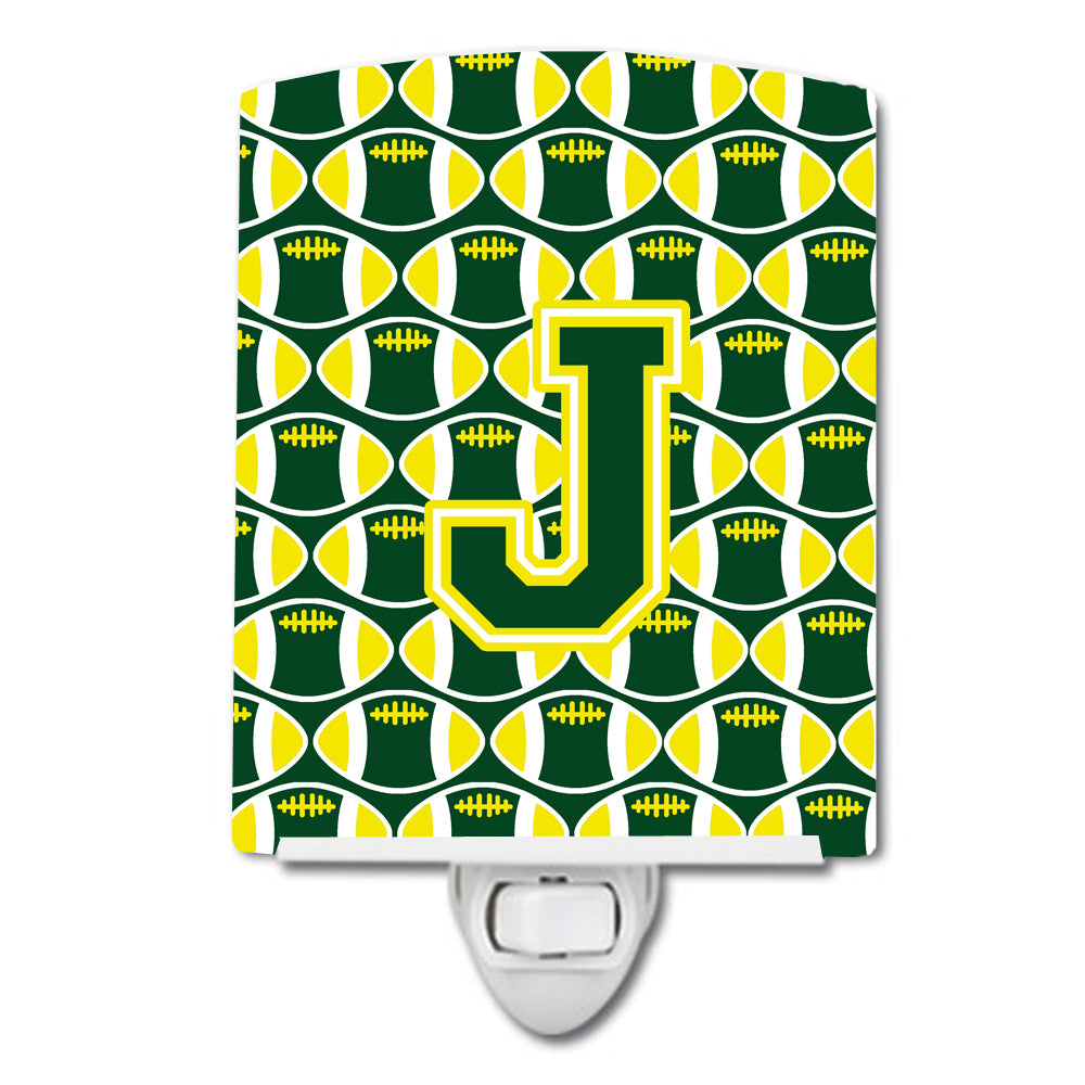 Letter J Football Green and Yellow Ceramic Night Light CJ1075-JCNL - the-store.com