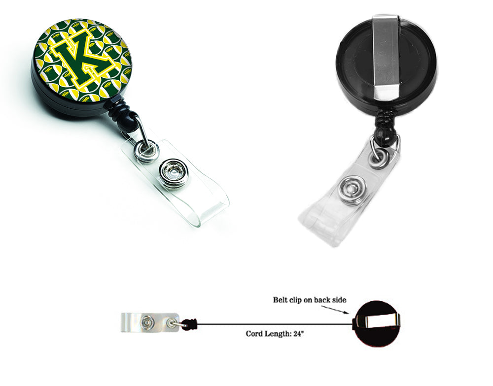 Letter K Football Green and Yellow Retractable Badge Reel CJ1075-KBR