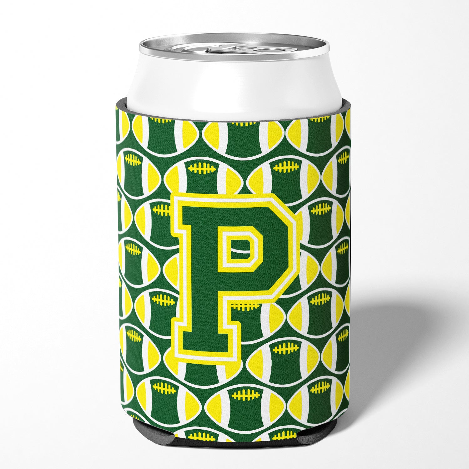 Letter P Football Green and Yellow Can or Bottle Hugger CJ1075-PCC.