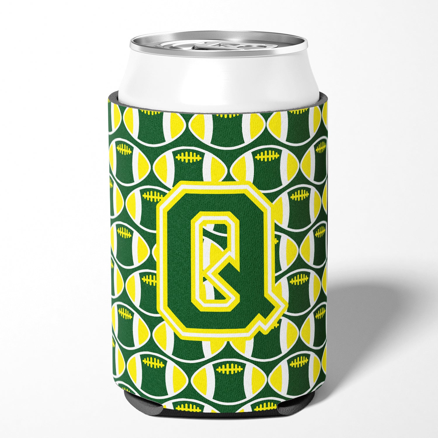Letter Q Football Green and Yellow Can or Bottle Hugger CJ1075-QCC.
