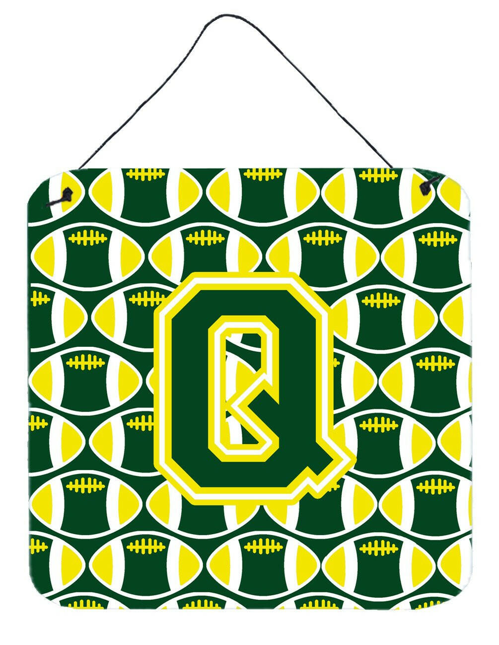 Letter Q Football Green and Yellow Wall or Door Hanging Prints CJ1075-QDS66 by Caroline's Treasures