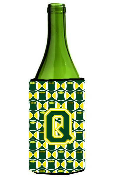 Letter Q Football Green and Yellow Wine Bottle Beverage Insulator Hugger CJ1075-QLITERK by Caroline's Treasures