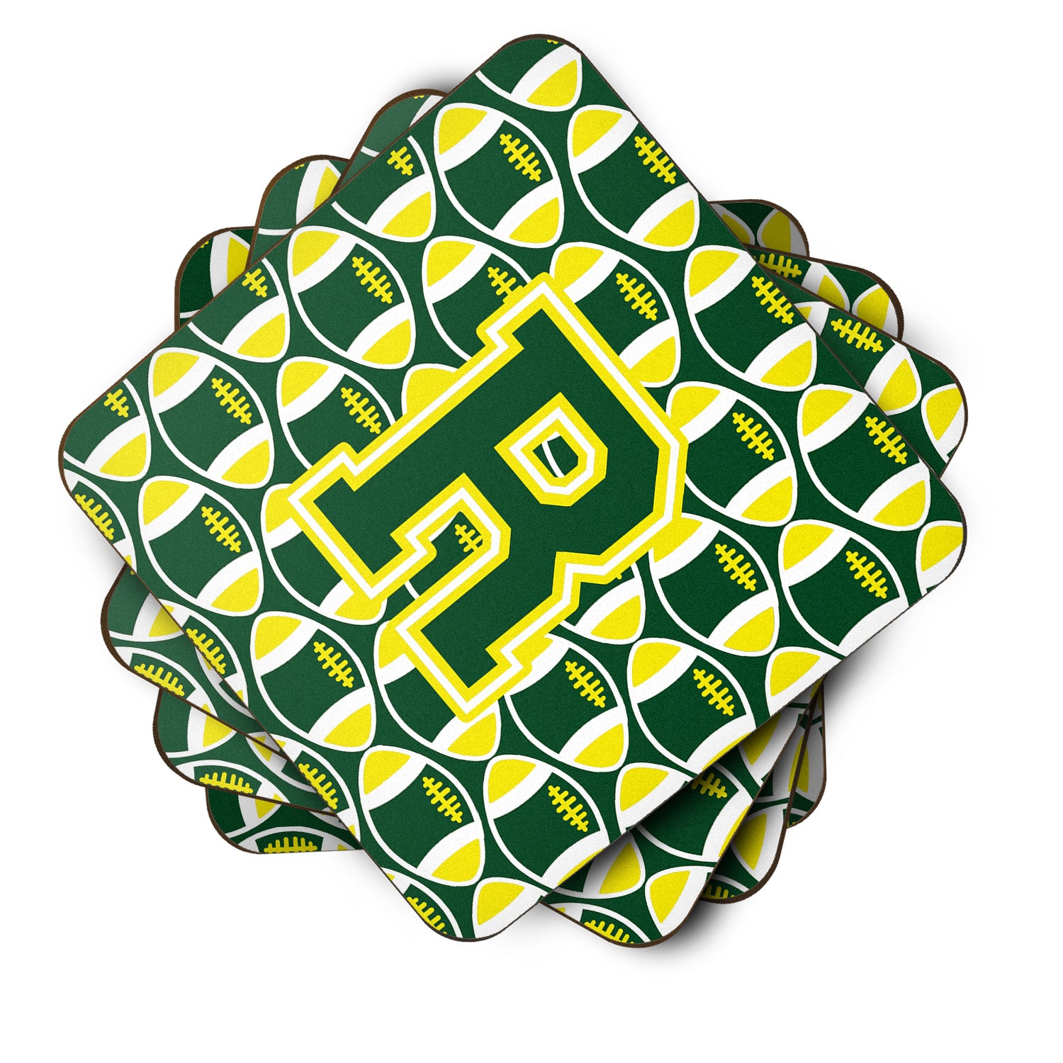 Letter R Football Green and Yellow Foam Coaster Set of 4 CJ1075-RFC - the-store.com