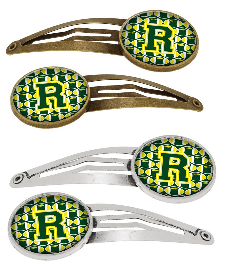 Letter R Football Green and Yellow Set of 4 Barrettes Hair Clips CJ1075-RHCS4 by Caroline's Treasures